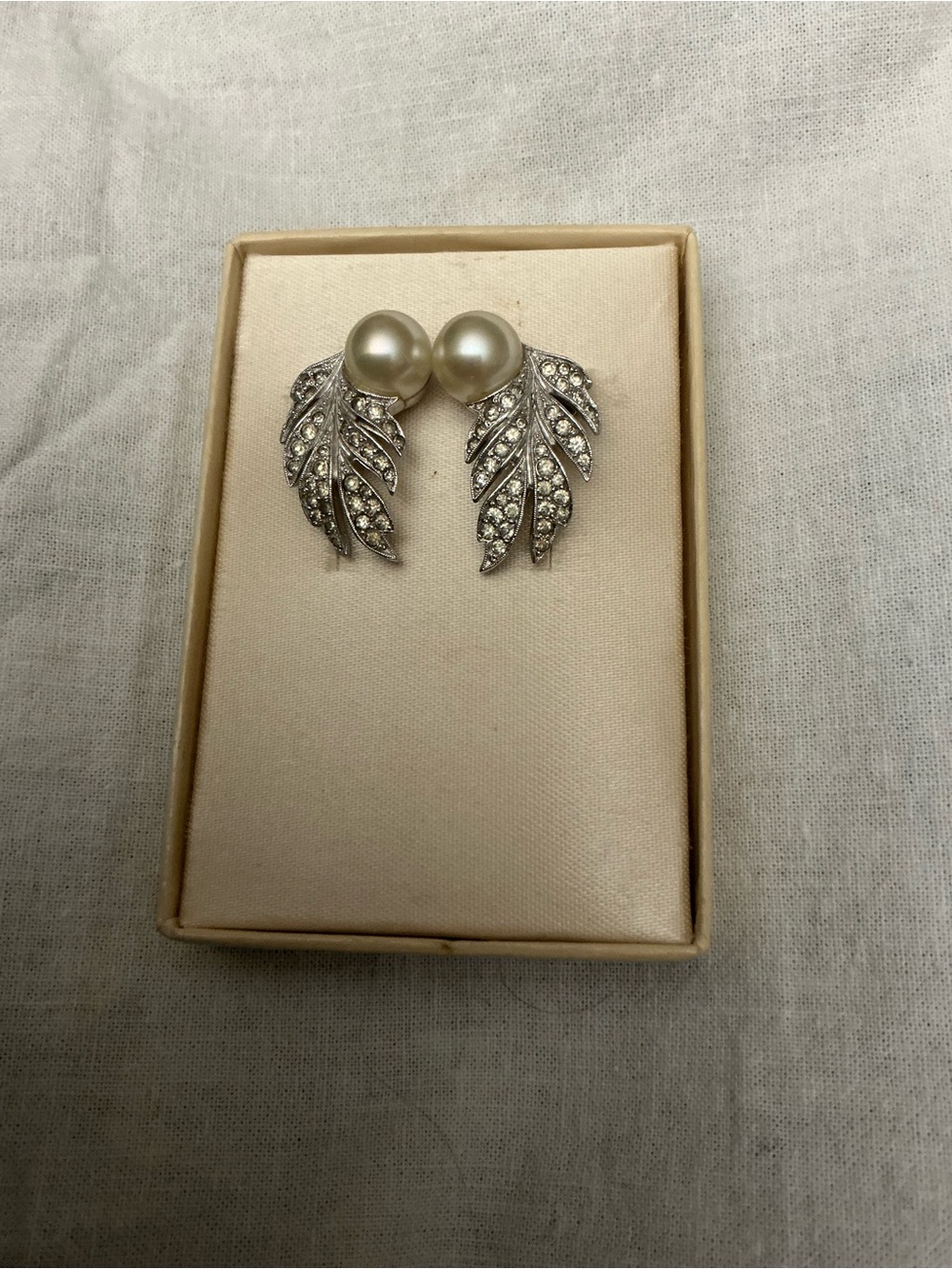 Vintage Panetta Faux Pearl Rhinestone Clip On Earrings Mid Century Pat 136453